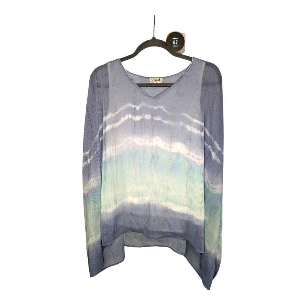 One World Sheer Lined Blue and Green Tunic Women's Small